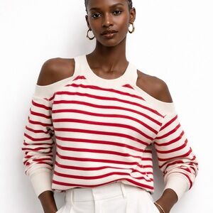 Zara Cold Shoulder Striped Red Top